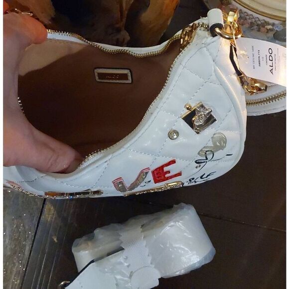 NWT~ALDO Amberly Love Embellished Whiite Crossbody Bag Purse - Picture 4 of 8